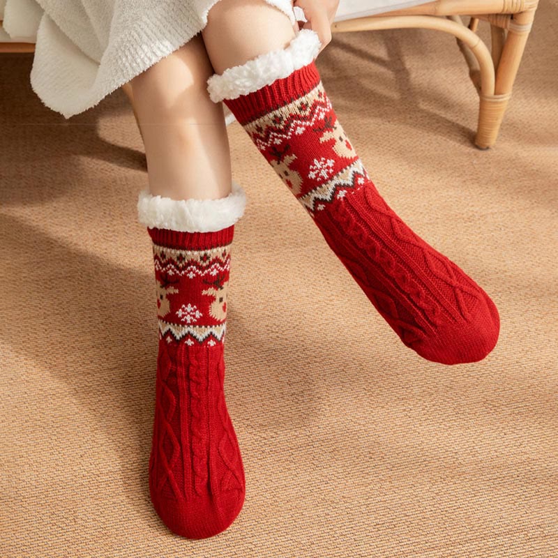 Chaussettes-chaussons de Noël grandes tailles avec rennes et Père Noël - image 3