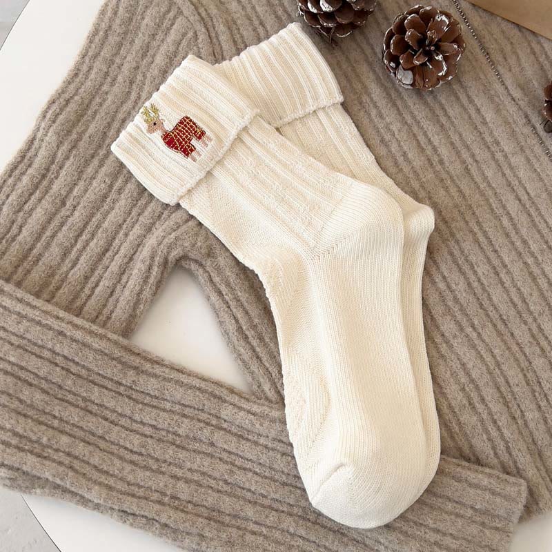 Chaussettes brodées à motifs de dessins animés (3 paires) - Cerf - EU36-40(US3-7) - image 3