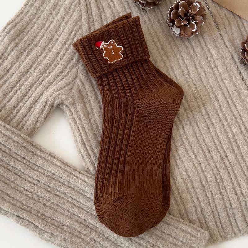 Chaussettes brodées à motifs de dessins animés (3 paires) - Café - EU36-40(US3-7) - image 5
