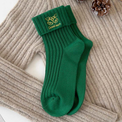 Chaussettes brodées à motifs de dessins animés (3 paires) - Vert - EU36-40(US3-7) - image 4