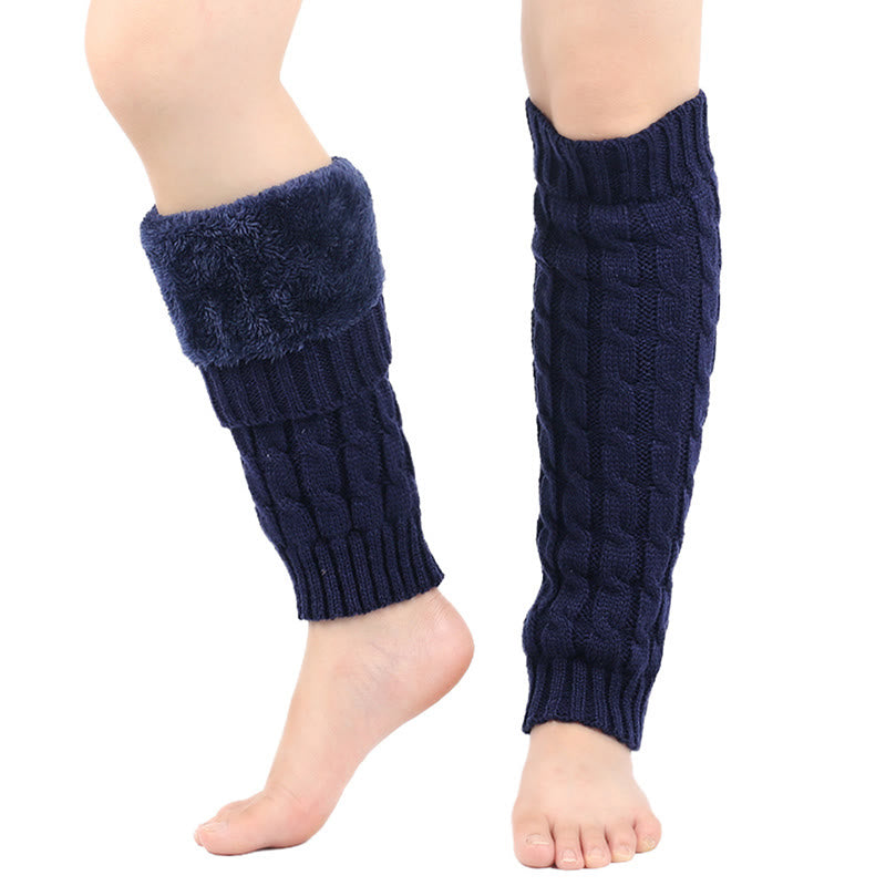 Guêtres chaudes et épaisses en laine tricotée à torsades - Bleu marine - One Size - image 12