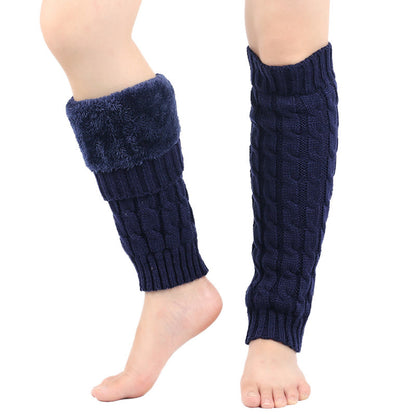 Guêtres chaudes et épaisses en laine tricotée à torsades - Bleu marine - One Size - image 12