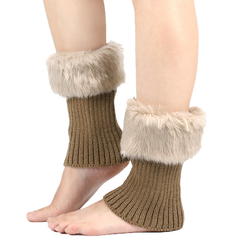 Guêtres courtes en fourrure tricotée - Kaki - One Size - image 4