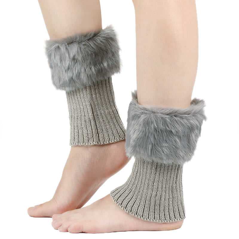 Guêtres courtes en fourrure tricotée - Gris clair - One Size - image 11
