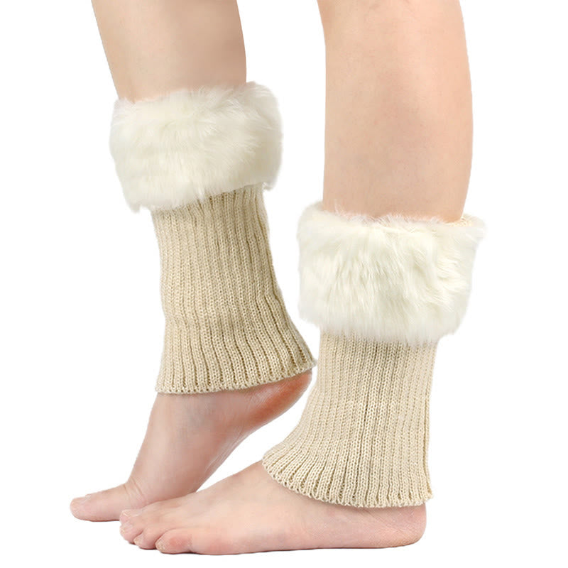 Guêtres courtes en fourrure tricotée - Beige - One Size - image 10
