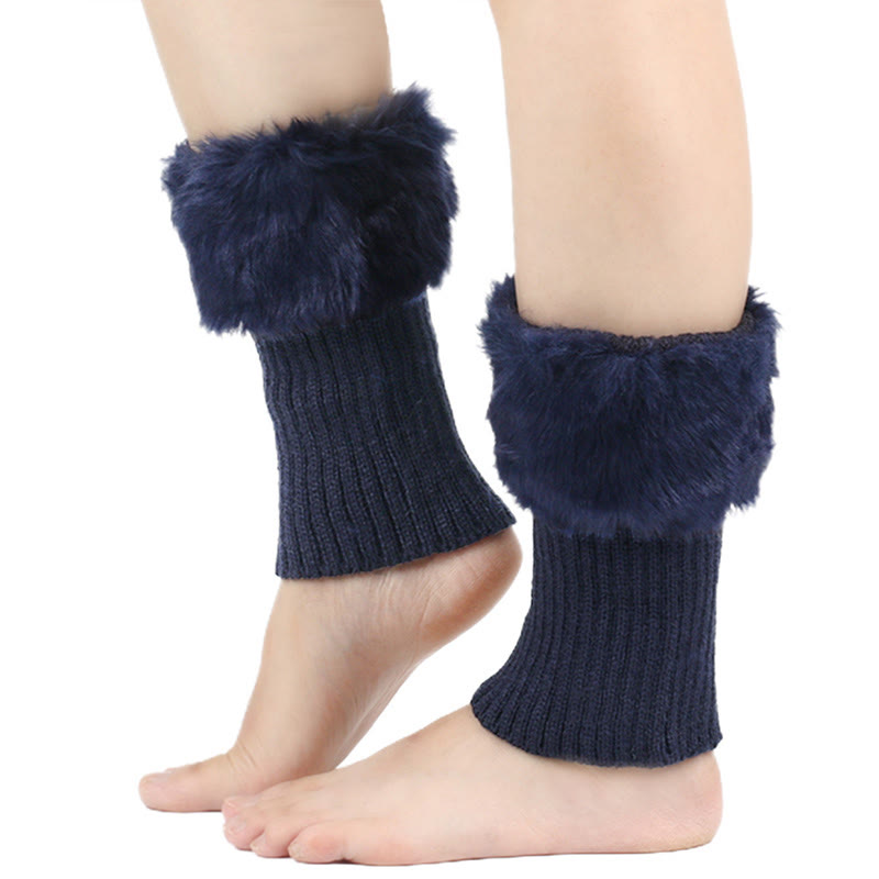 Guêtres courtes en fourrure tricotée - Bleu marine - One Size - image 8