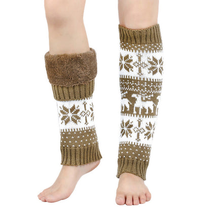 Guêtres en fourrure tricotée à motif de flocons de neige et de cerf - Kaki - One Size - image 9