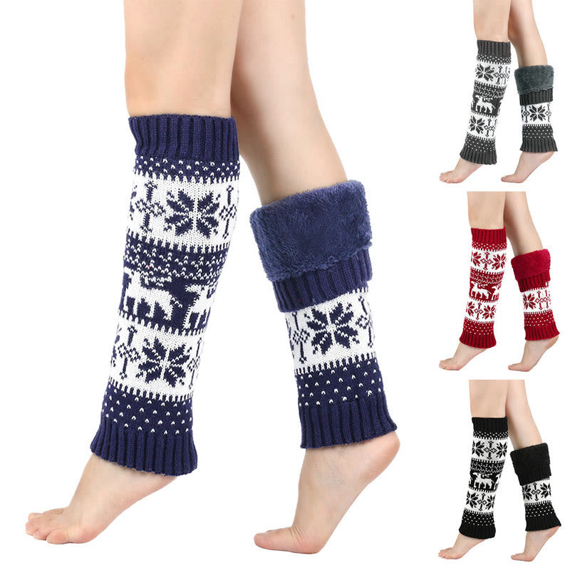 Guêtres en fourrure tricotée à motif de flocons de neige et de cerf - image 1