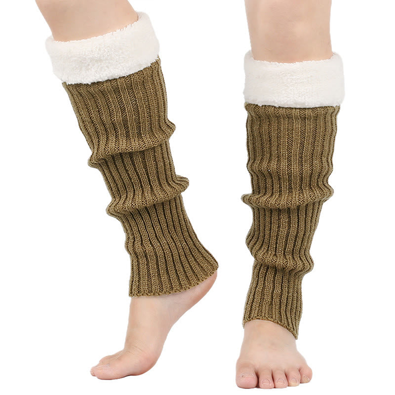 Guêtres unies doublées en polaire tricotée - Kaki - One Size - image 18