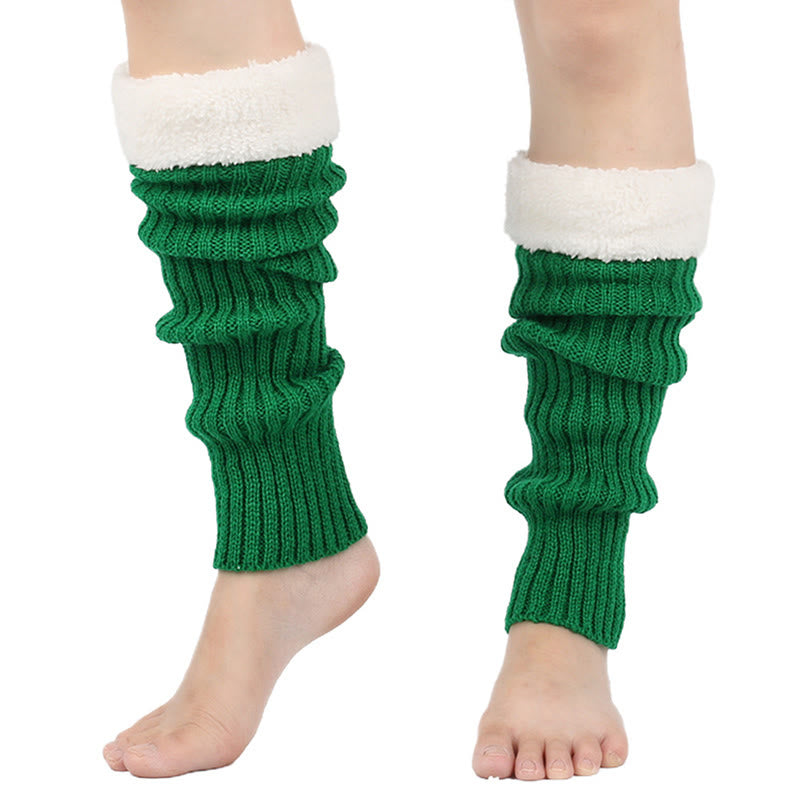 Guêtres unies doublées en polaire tricotée - Vert - One Size - image 17