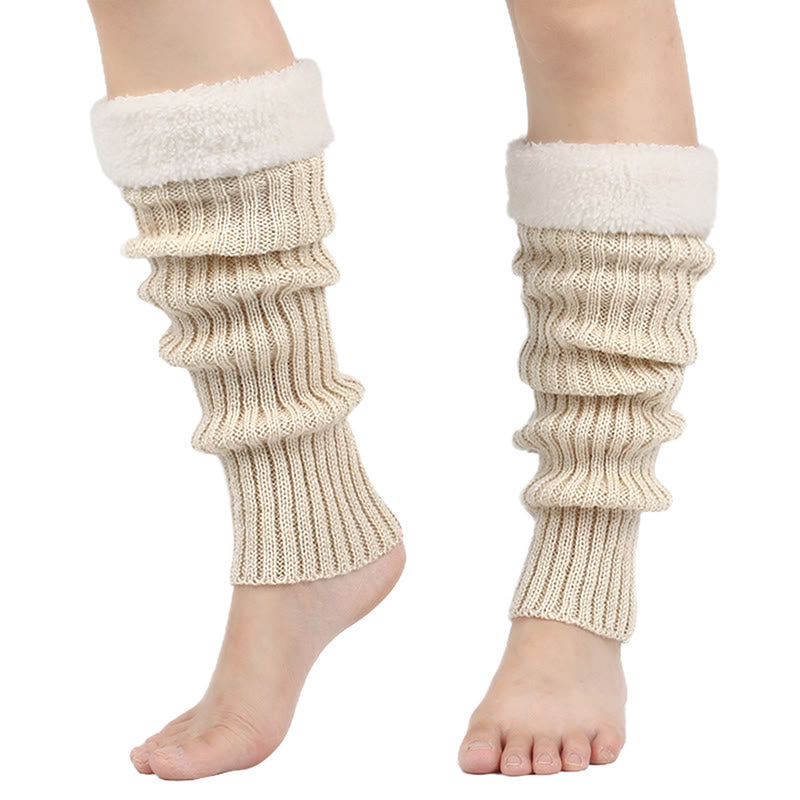 Guêtres unies doublées en polaire tricotée - Beige - One Size - image 11