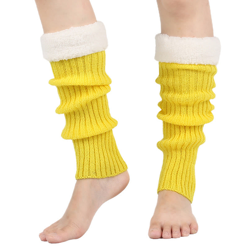 Guêtres unies doublées en polaire tricotée - Jaune - One Size - image 5