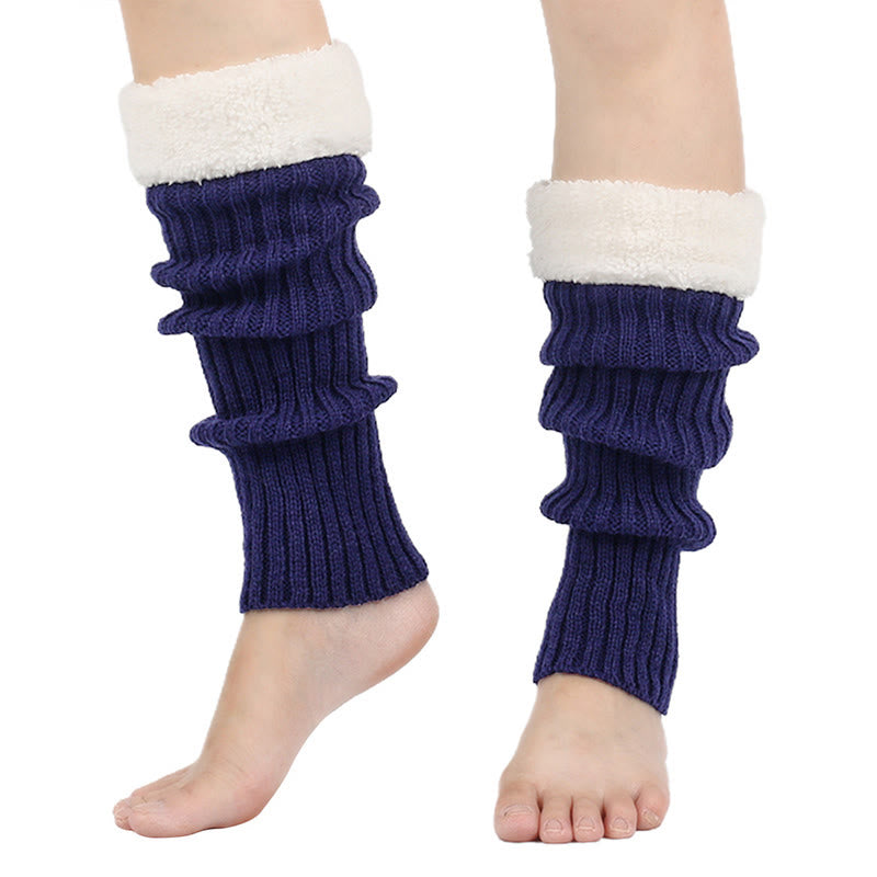 Guêtres unies doublées en polaire tricotée - Bleu marine - One Size - image 14