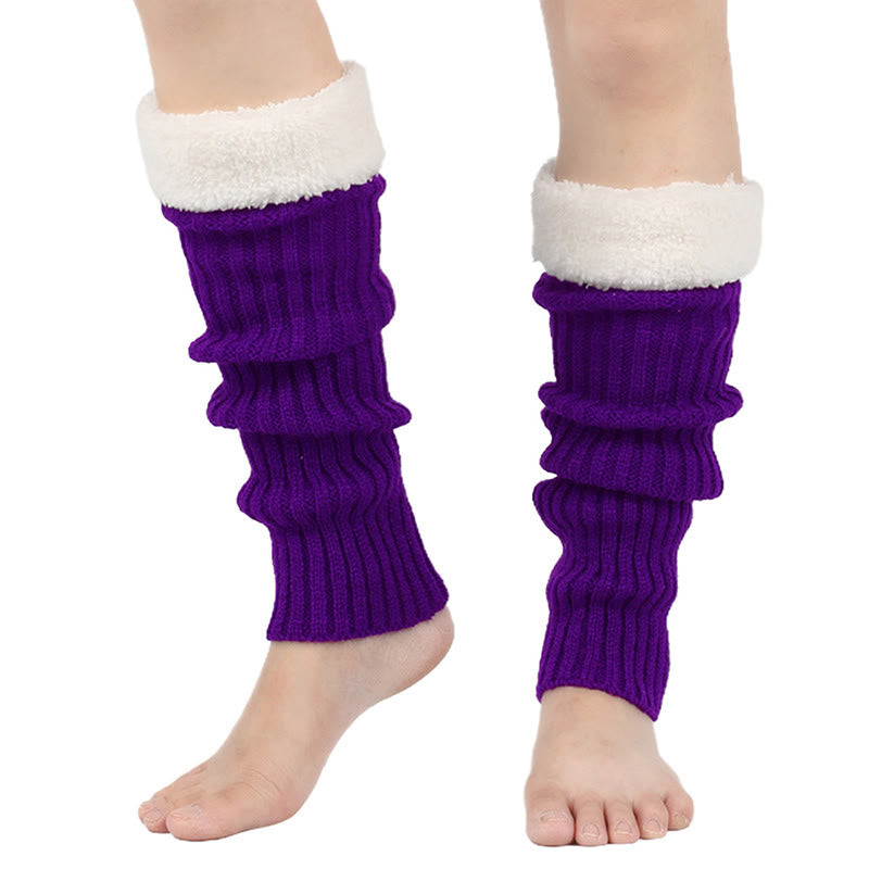 Guêtres unies doublées en polaire tricotée - Violet - One Size - image 4