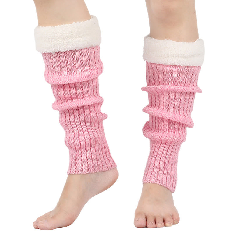 Guêtres unies doublées en polaire tricotée - Rose - One Size - image 13