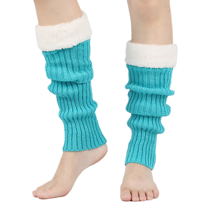 Guêtres unies doublées en polaire tricotée - Bleu ciel - One Size - image 10