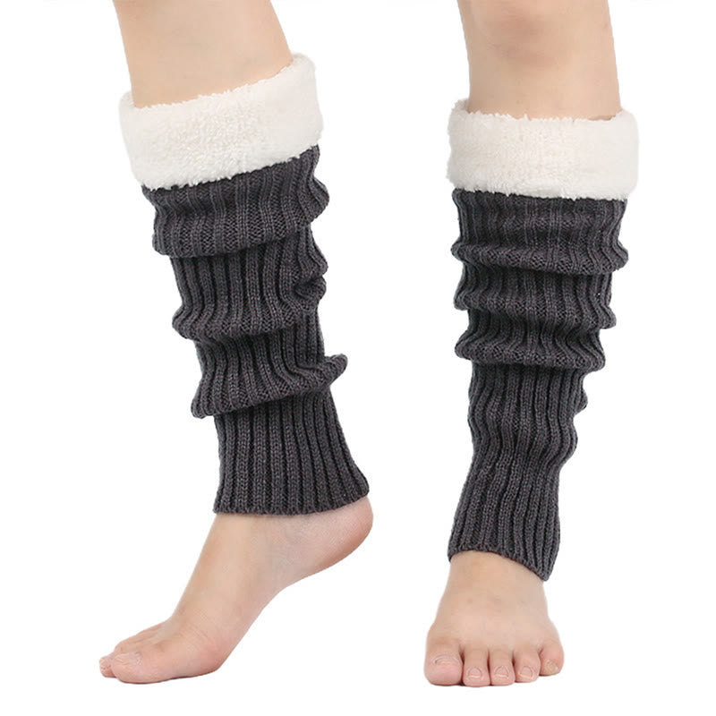 Guêtres unies doublées en polaire tricotée - Gris foncé - One Size - image 15