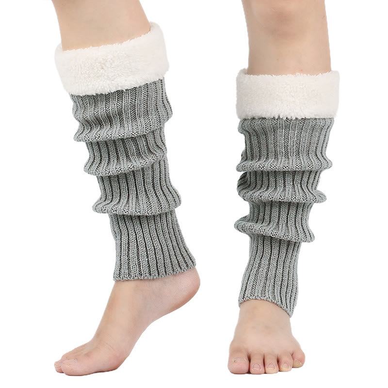Guêtres unies doublées en polaire tricotée - Gris clair - One Size - image 16