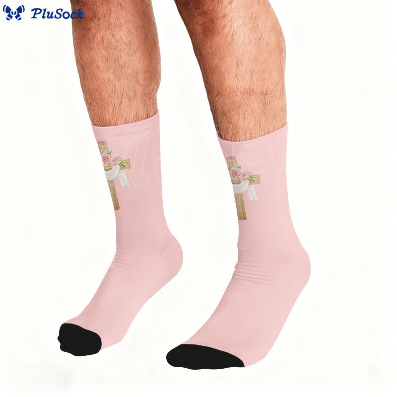Chaussettes courtes à motif floral et croix - image 2