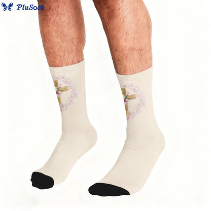 Chaussettes courtes à motif floral et croix - image 4