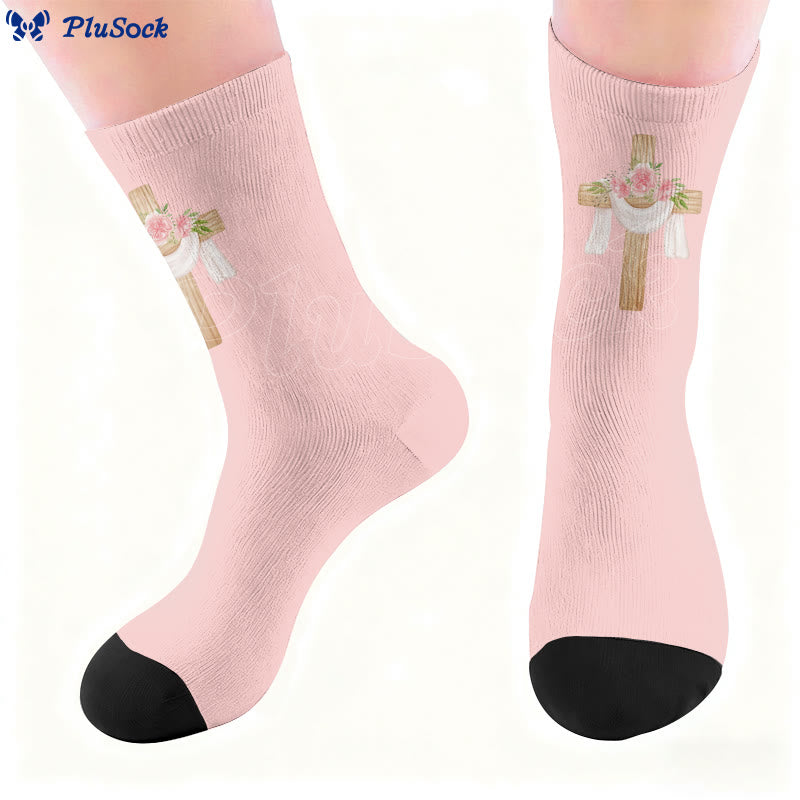 Chaussettes courtes à motif floral et croix - image 6