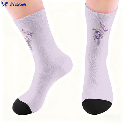 Chaussettes courtes à motif floral et croix - image 5