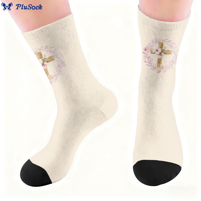 Chaussettes courtes à motif floral et croix - image 7