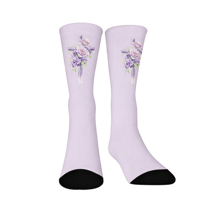 Chaussettes courtes à motif floral et croix - Violet (1 paire) - EU37-44(US4-10) - image 9