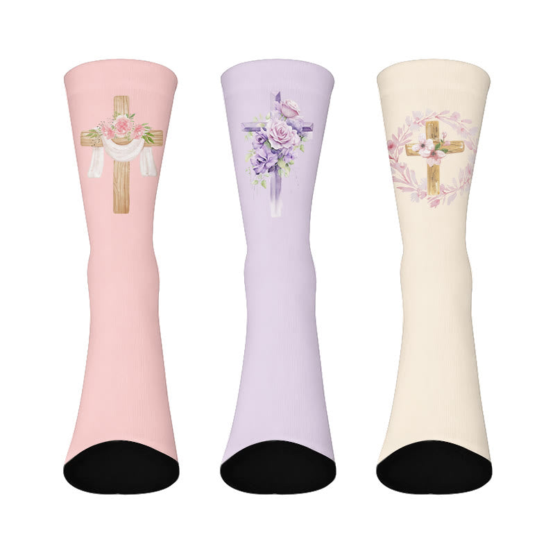 Chaussettes courtes à motif floral et croix - Multicolore - EU37-44(US4-10) - image 1