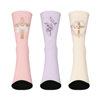 Chaussettes courtes à motif floral et croix - Multicolore - EU37-44(US4-10) - image 1