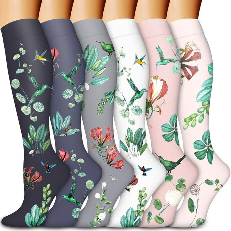Chaussettes de compression à motif colibri du jardin (6 paires) - Multicolore - S/M - image 0