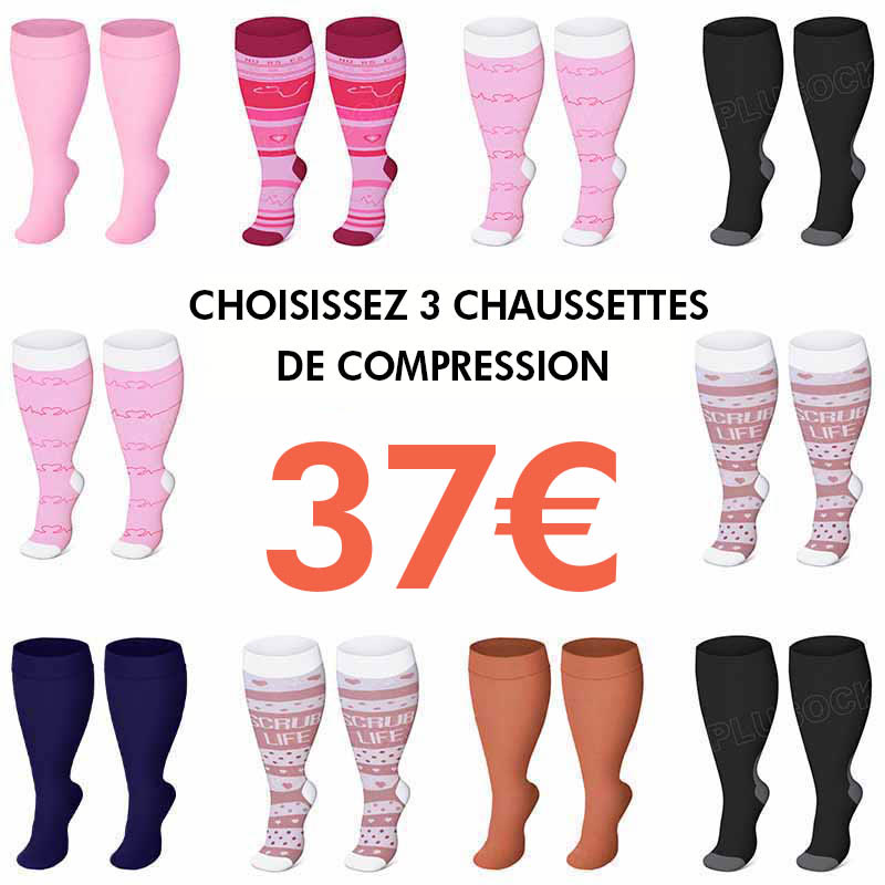 Chaussettes de compression noires et roses grandes tailles - image 0