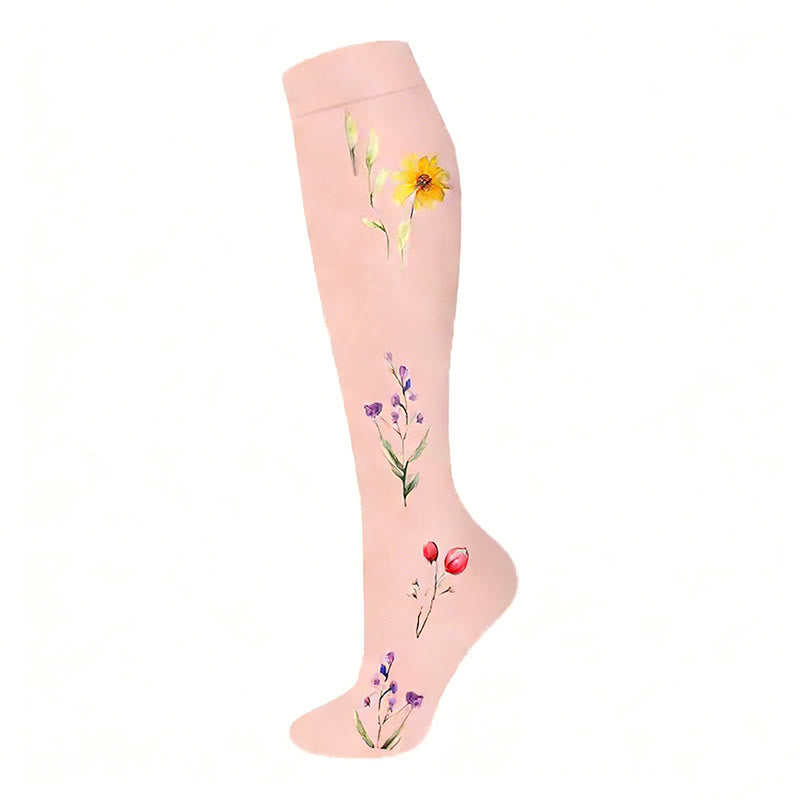 Chaussettes de compression à motif papillon et fleurs (6 paires) - Rose - S/M - image 2