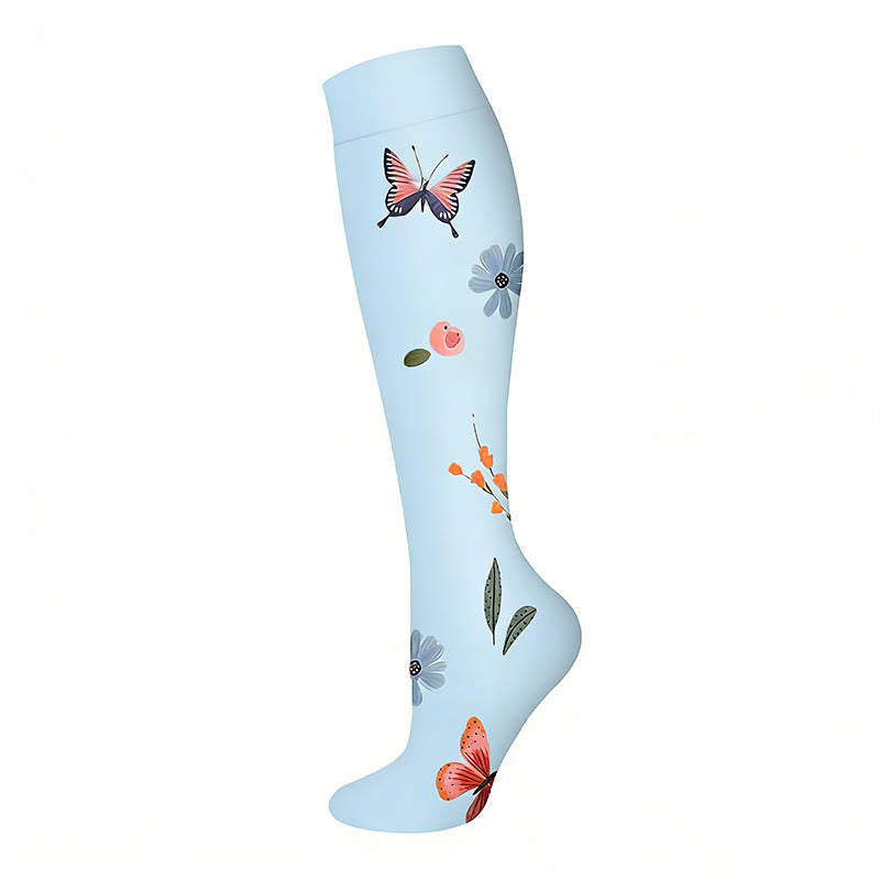 Chaussettes de compression à motif papillon et fleurs (6 paires) - Bleu - S/M - image 3