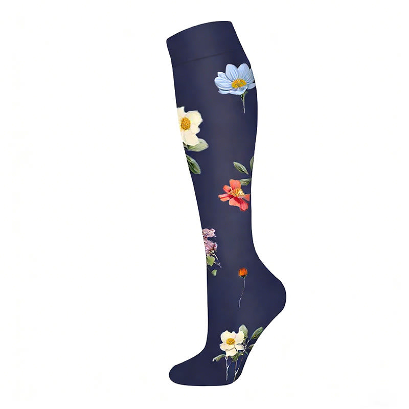 Chaussettes de compression à motif papillon et fleurs (6 paires) - Bleu marine - S/M - image 5