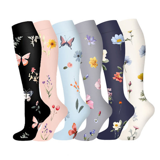 Chaussettes de compression à motif papillon et fleurs (6 paires) - Multicolore - S/M - image 0