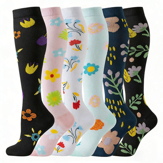 Chaussettes de compression à motif floral pour tous les jours (6 paires) - Multicolore - S/M - image 0