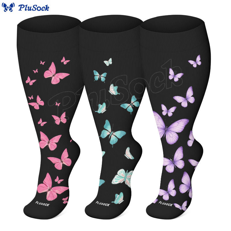 Chaussettes de compression à imprimé papillon grande taille (3 paires) - image 0