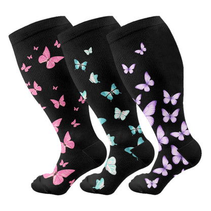 Chaussettes de compression à imprimé papillon grande taille (3 paires) - Multicolore - 4XL - image 1