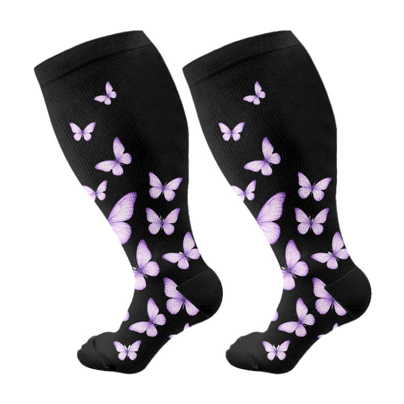 Chaussettes de compression à imprimé papillon grande taille (3 paires) - Violet (1 paire) - 4XL - image 5