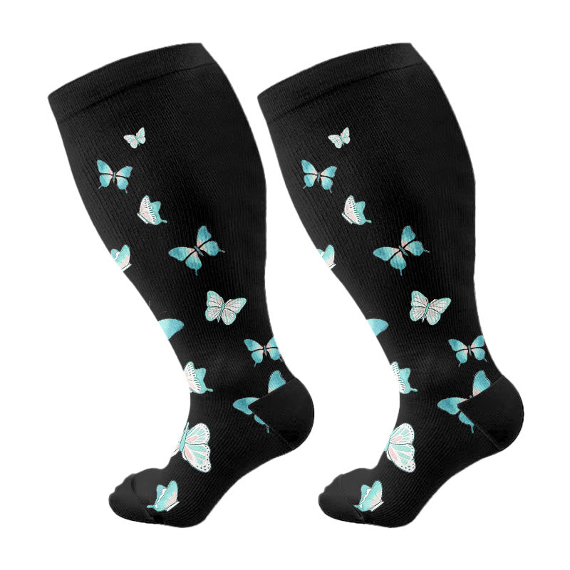 Chaussettes de compression à imprimé papillon grande taille (3 paires) - Vert (1 paire) - 4XL - image 6