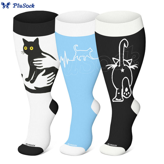 Chaussettes de compression grande taille pour amoureux des chats (3 paires) - image 0
