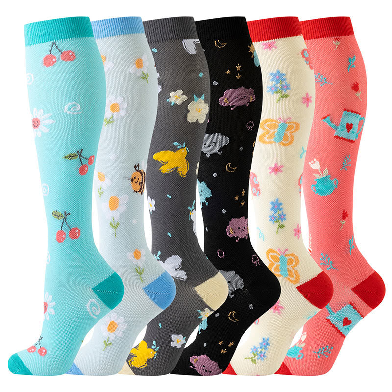 Chaussettes de compression à imprimé floral et animal (6 paires) - Multicolore - S/M - image 0