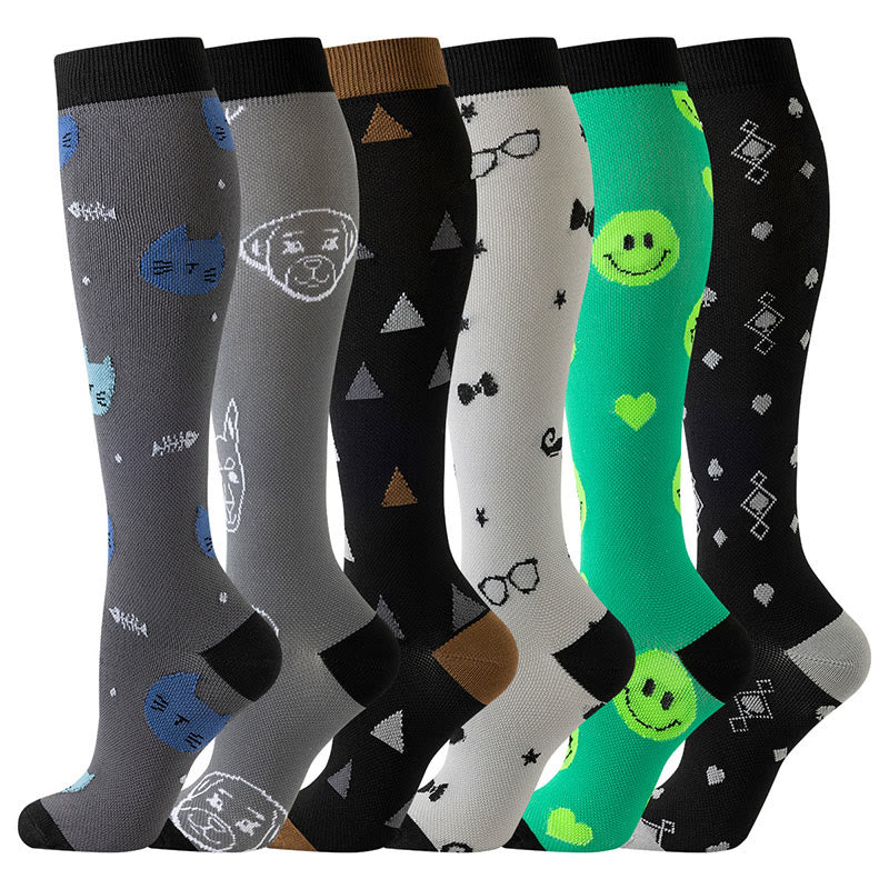 Chaussettes de compression à motifs graphiques ludiques (6 paires) - Multicolore - S/M - image 0