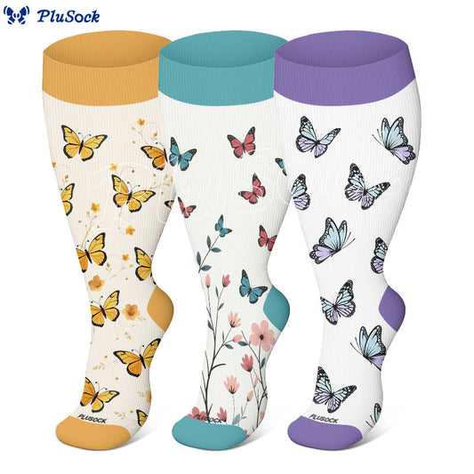 Chaussettes de compression grandes tailles Butterfly Garden (3 paires) - image 0