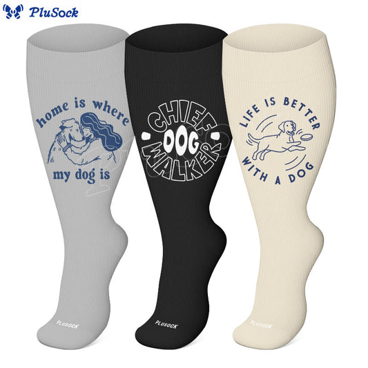 Chaussettes de compression grande taille pour amoureux des chiens (3 paires) - image 0
