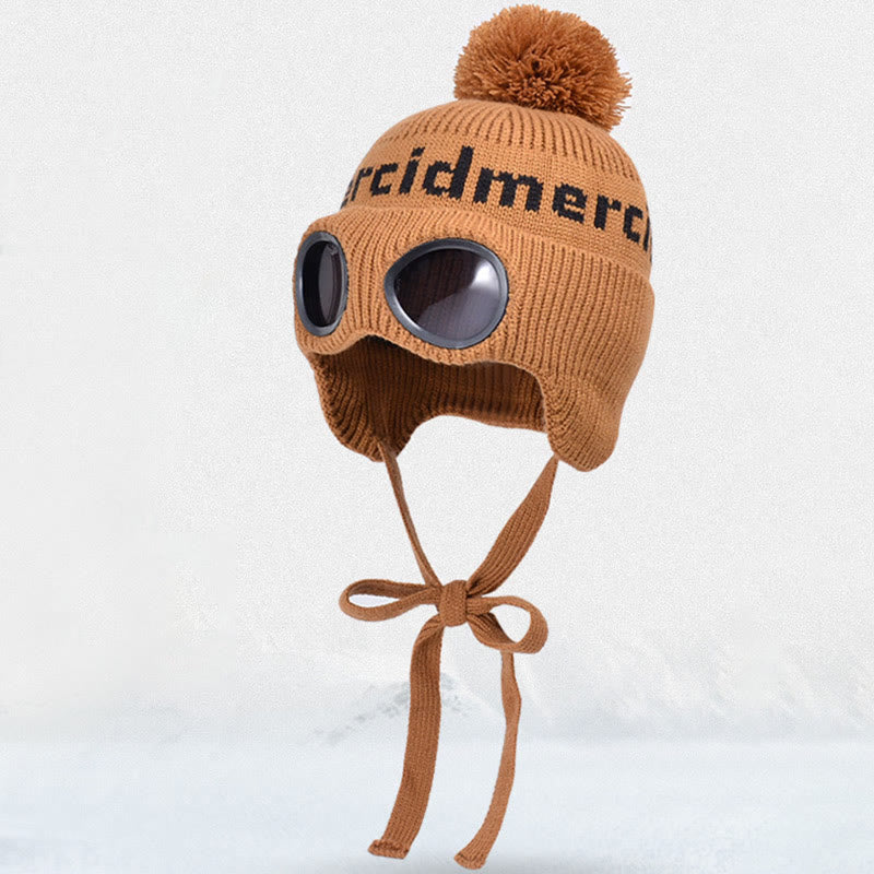 Bonnet chaud coupe-vent avec lunettes de protection - Brun - One Size - image 10