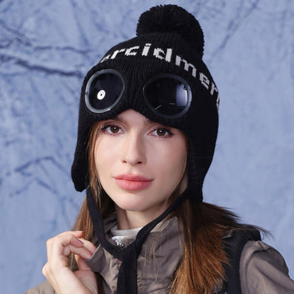 Bonnet chaud coupe-vent avec lunettes de protection - Noir - One Size - image 3