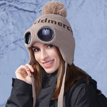 Bonnet chaud coupe-vent avec lunettes de protection - Kaki - One Size - image 12