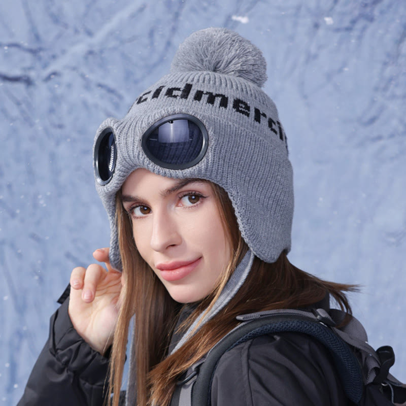 Bonnet chaud coupe-vent avec lunettes de protection - Gris - One Size - image 2